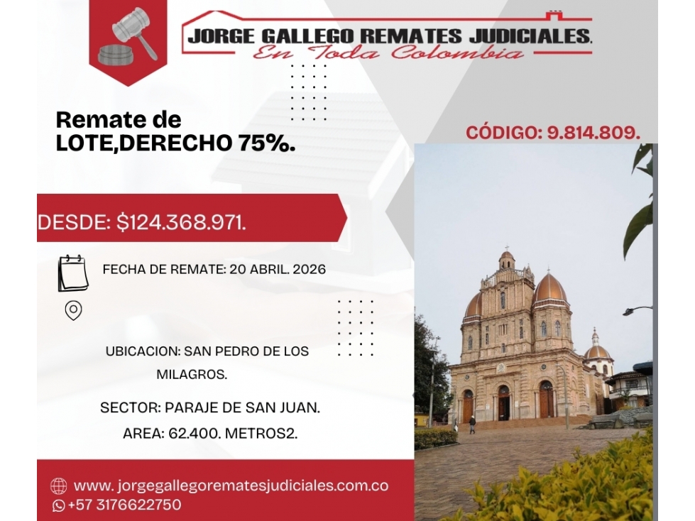 Remate*LOTE* San Pedro de los milagros paraje san juan.derecho 75 %.