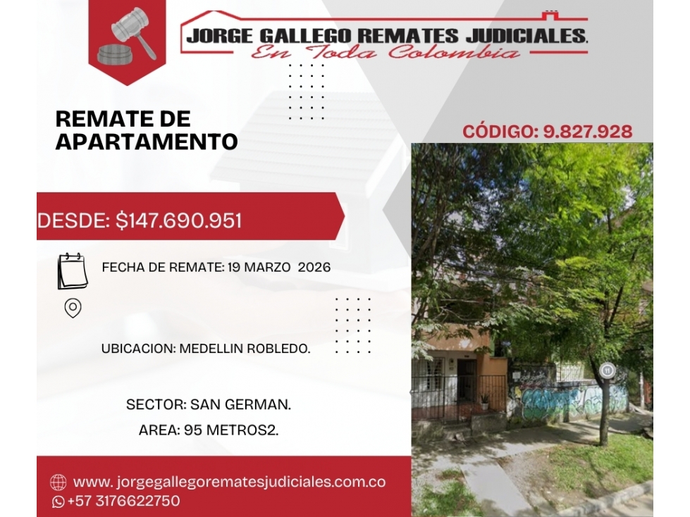 Remate*Apto* Medellin Robledo San German.