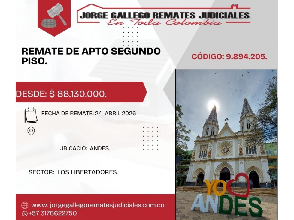 REMATE *APARTAMENTO SEGUNDO PISO* ANDES LOS LIBERTARDORES.