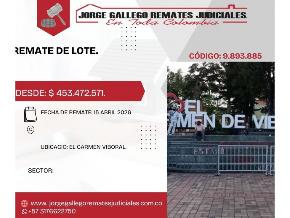 REMATE * LOTE * EL CARMEN DE VIBORAL.