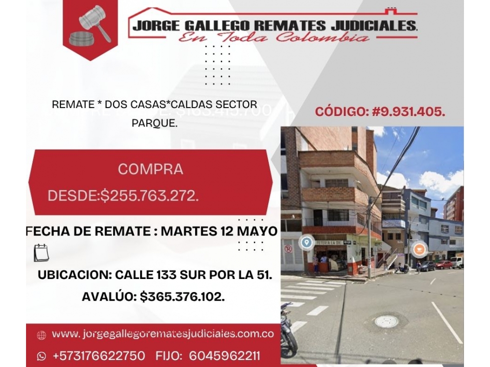 REMATE * DOS CASAS*CALDAS SECTOR PARQUE. - 1