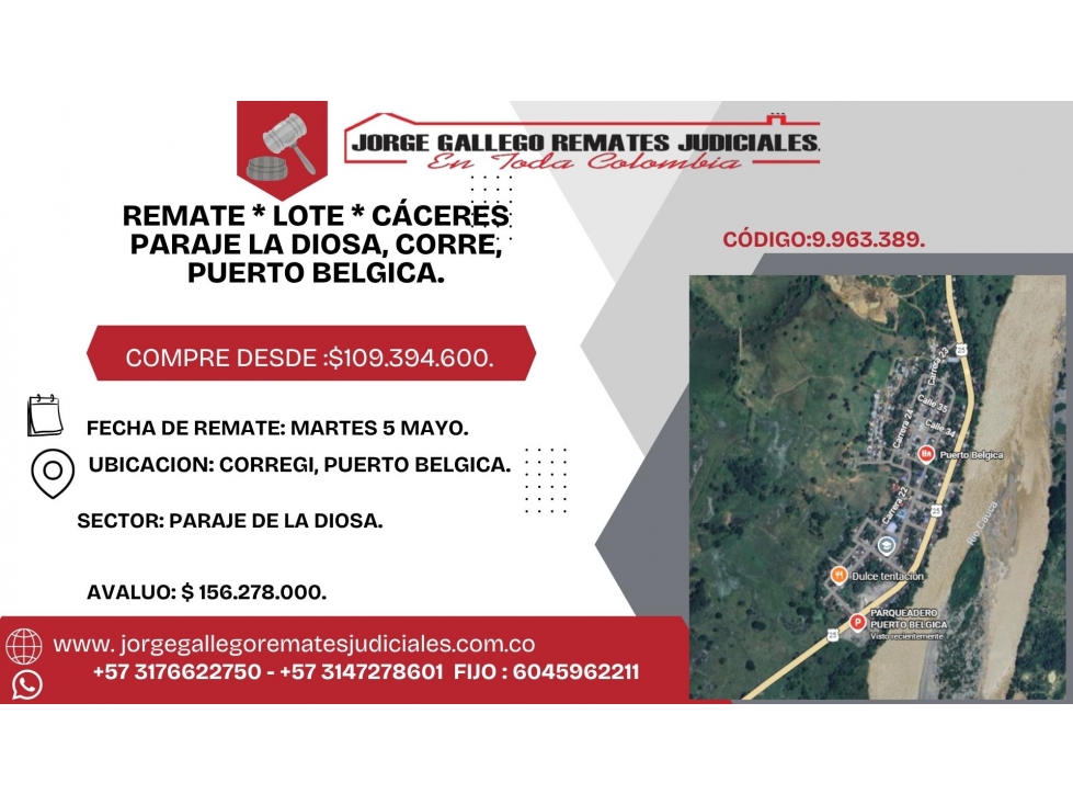 REMATE * LOTE * CÁCERES PARAJE LA DIOSA, CORRE, PUERTO BELGICA.