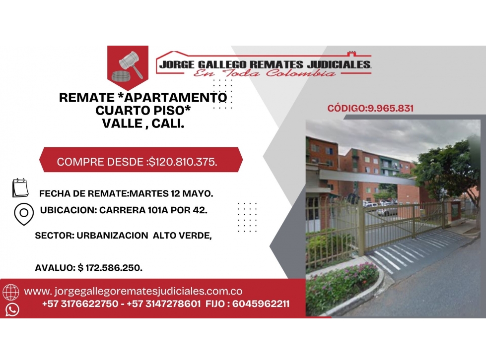 REMATE *APARTAMENTO CUARTO PISO*VALLE DEL CAUCA CALI.
