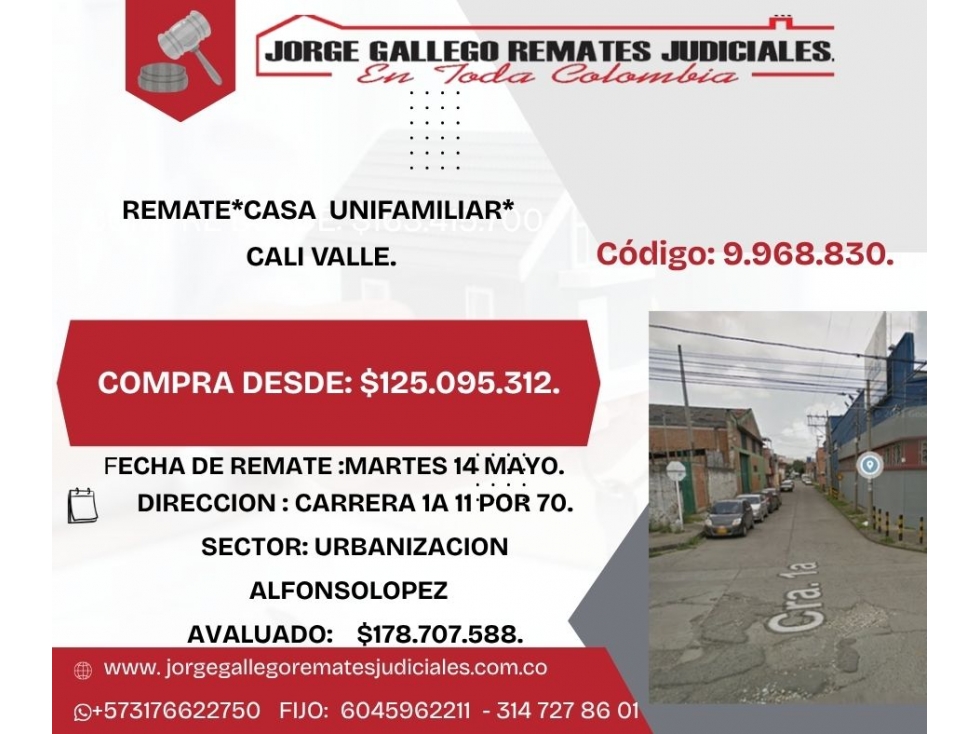 REMATE*CASA UNIFAMILIAR* CALI VALLE.