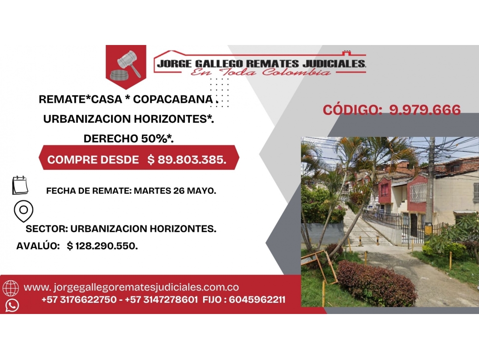 REMATE*CASA * COPACABANA . URBANIZACION HORIZONTES*.DERECHO 50%*.