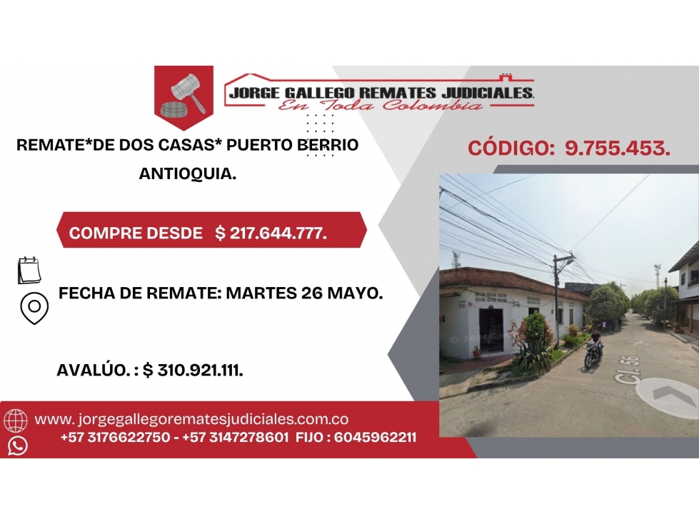 REMATE*DE DOS CASAS* PUERTO BERRIO ANTIOQUIA. - 1