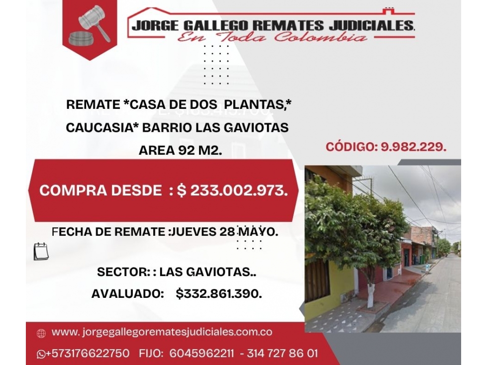 REMATE *CASA DE DOS PLANTAS,*CAUCASIA ANTIOQUIA.
