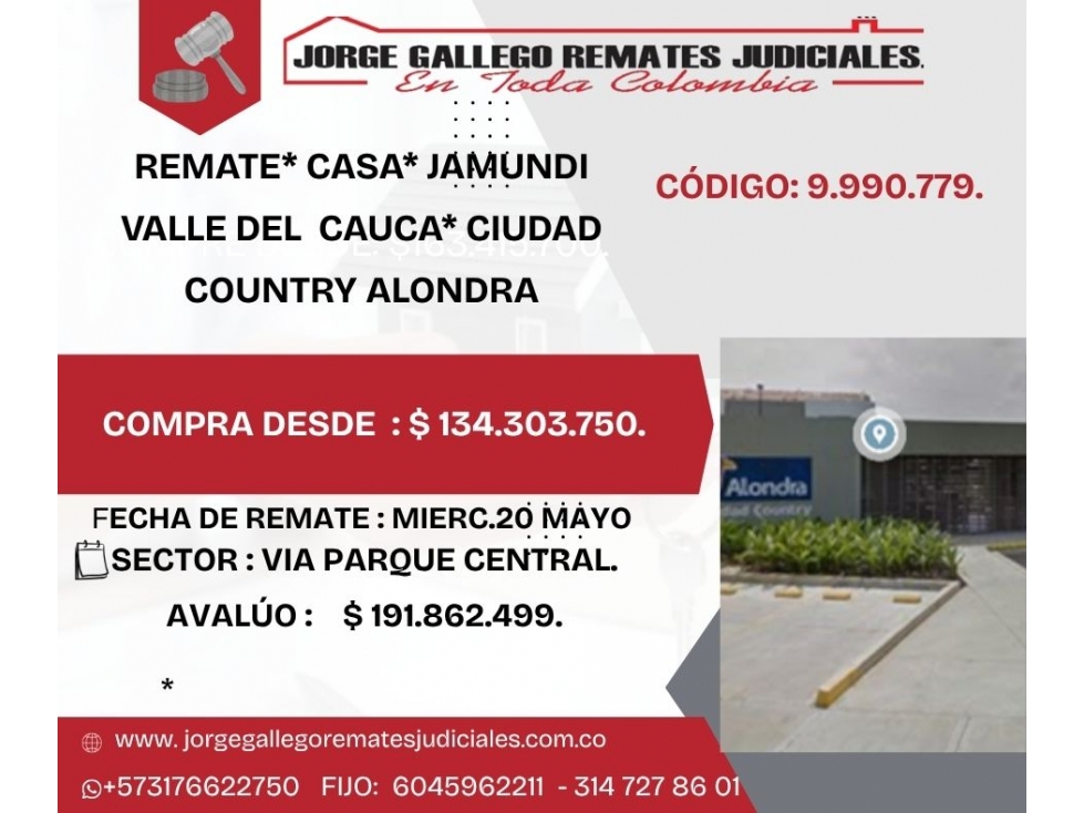 REMATE* CASA* JAMUNDI VALLE DEL CAUCA* CIUDAD COUNTRY ALONDRA
