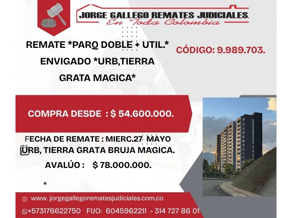 REMATE *PARQUEA DOBLE + UTIL.* ENVIGADO *TIERRA GRATA BRUJA MAGICA* - 1