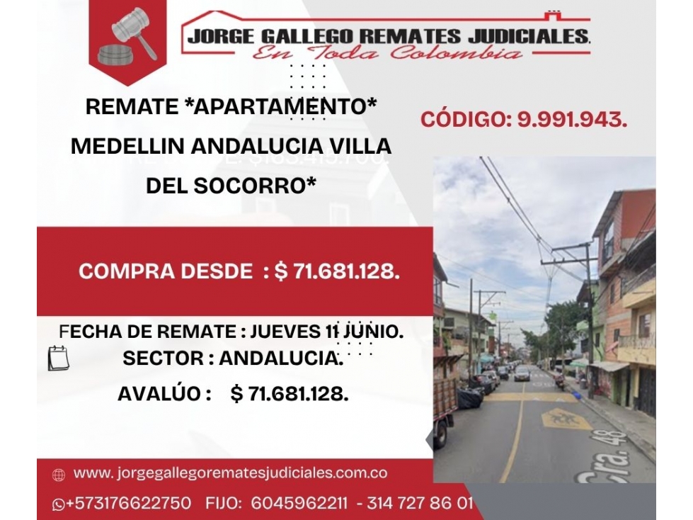 REMATE *APARTAMENTO* MEDELLIN ANDALUCIA VILLA DEL SOCORRO*
