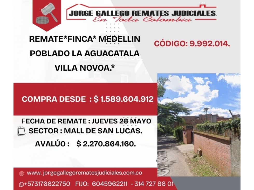 REMATE*FINCA* MEDELLIN POBLADO *LA AGUACATALA VILLA NOVOA.*