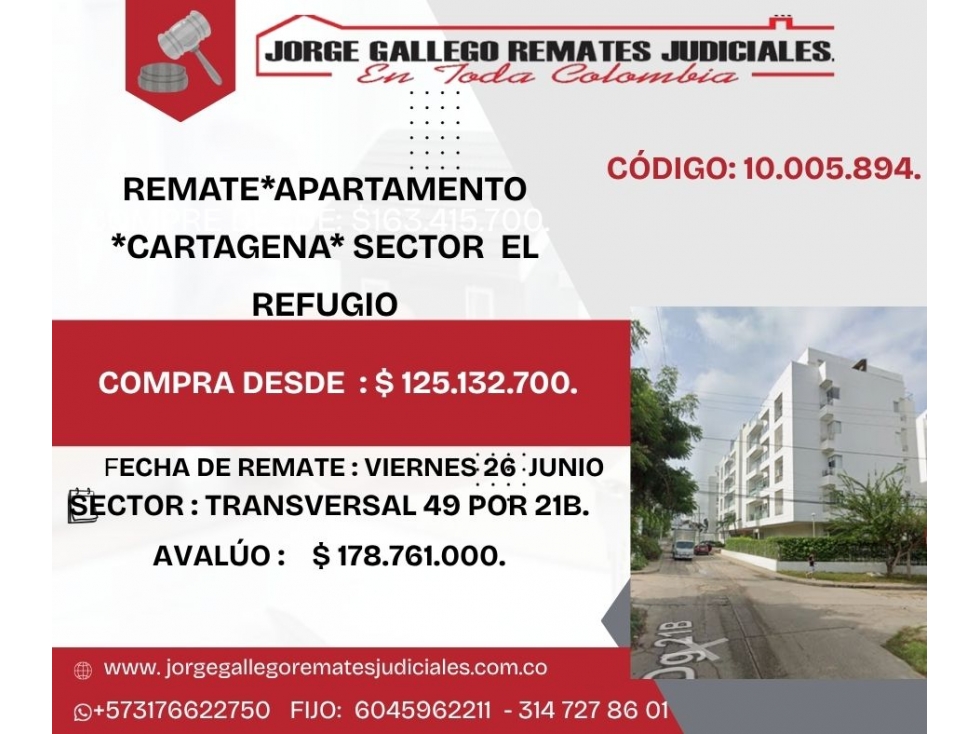 REMATE*APARTAMENTO *CARTAGENA* SECTOR EL REFUGIO