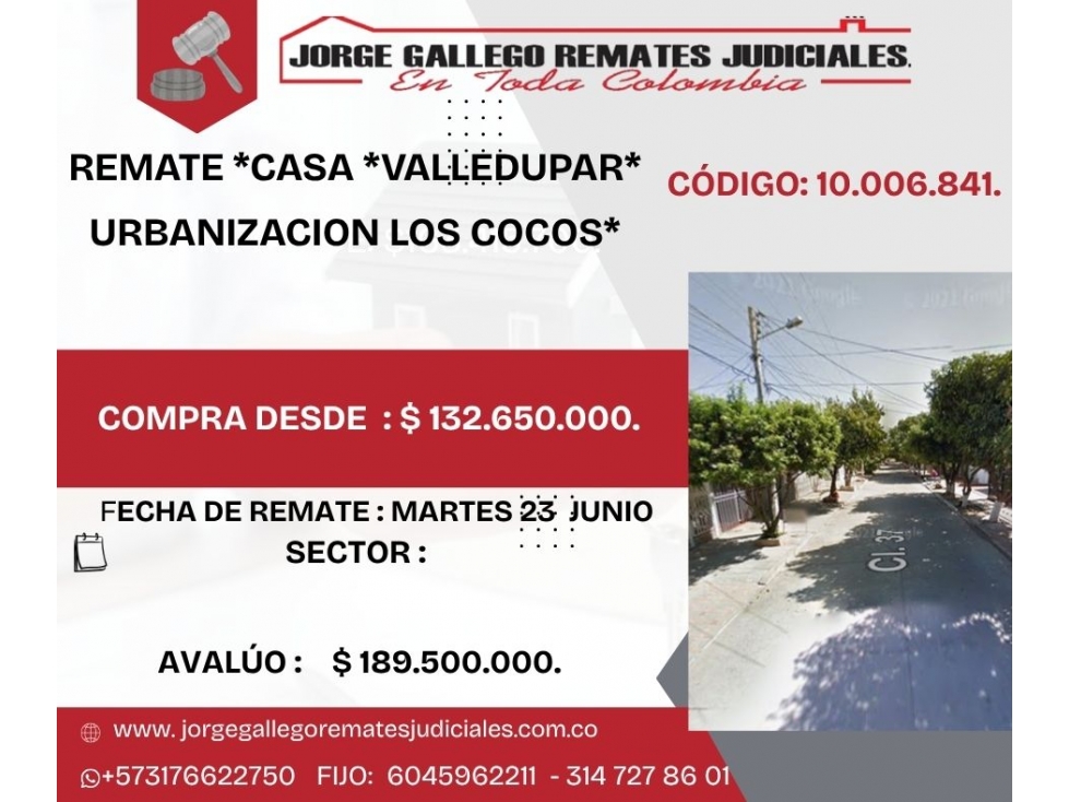 REMATE *CASA *VALLEDUPAR* URBANIZACION LOS COCOS*