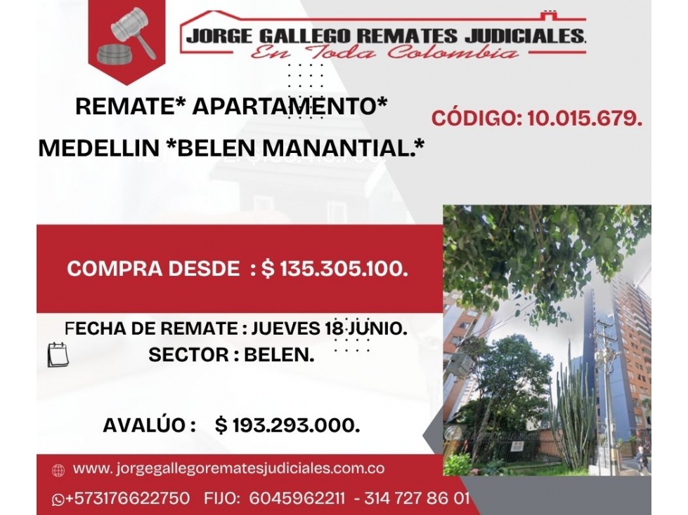 REMATE* APARTAMENTO* MEDELLIN *BELEN MANANTIAL.*