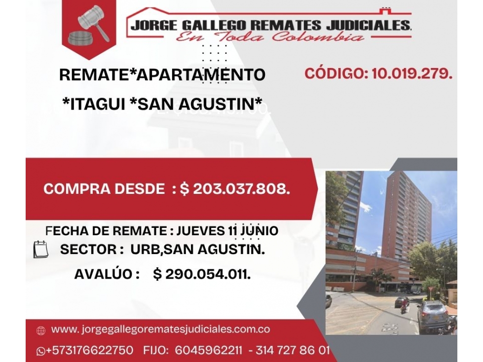 REMATE*APARTAMENTO *ITAGUI *SAN AGUSTIN*