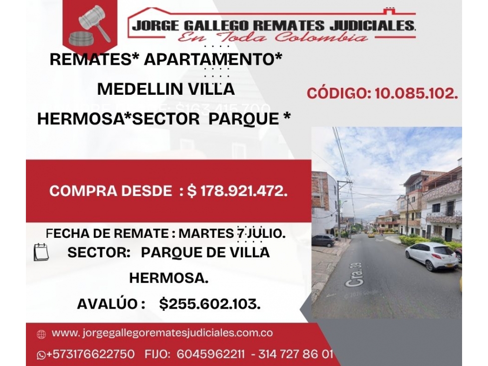 REMATES* APARTAMENTO* MEDELLIN VILLA HERMOSA*SECTOR PARQUE *