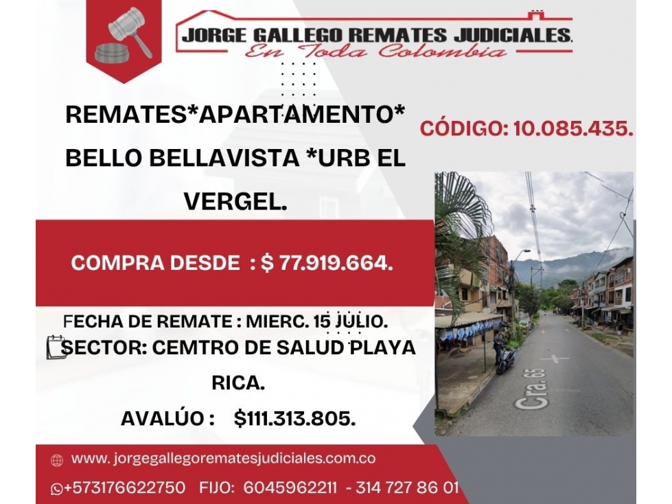 REMATES*APARTAMENTO* BELLO BELLAVISTA *URB EL VERGEL.