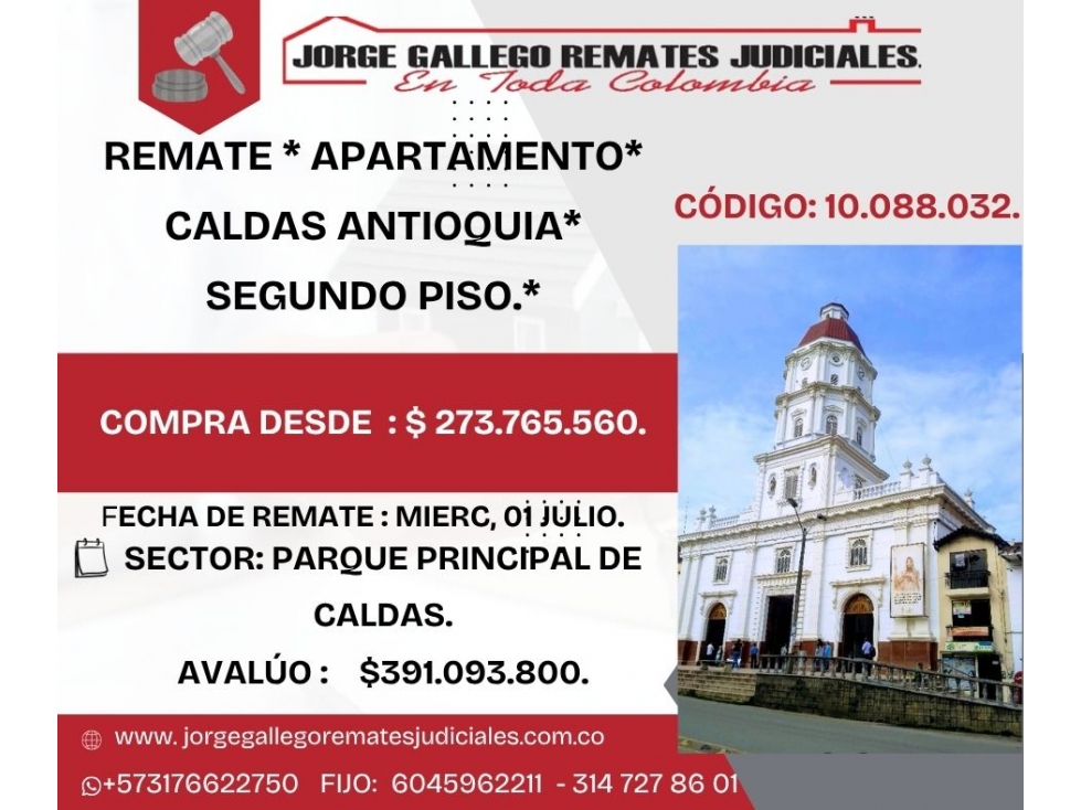 REMATE * APARTAMENTO* CALDAS ANTIOQUIA*SEGUNDO PISO.*