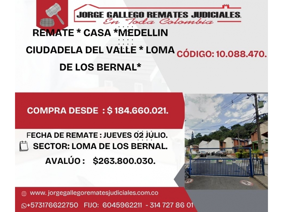 REMATE * CASA *MEDELLIN CIUDADELA DEL VALLE * LOMA DE LOS BERNAL*