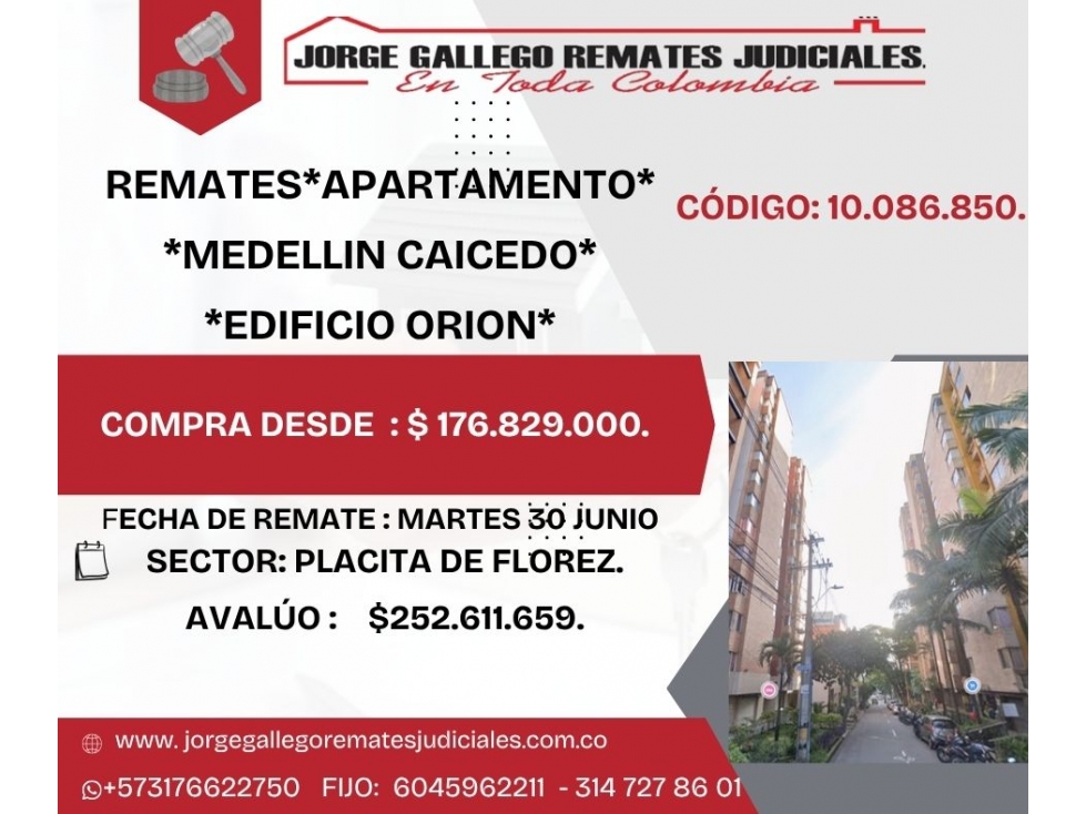 REMATES*APARTAMENTO* MEDELLIN CAICEDO. EDIFICIO ORION.