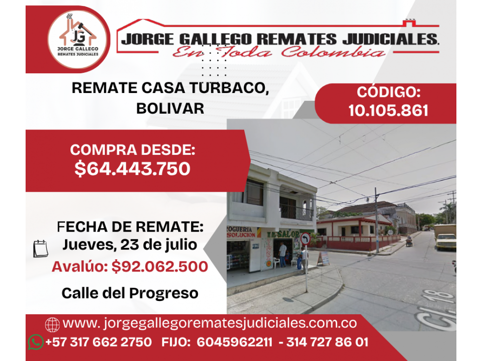 REMATE CASA TURBACO BOLIVAR