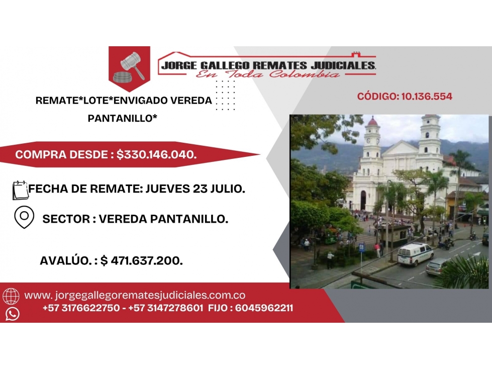 REMATE*LOTE*ENVIGADO VEREDA PANTANILLO*