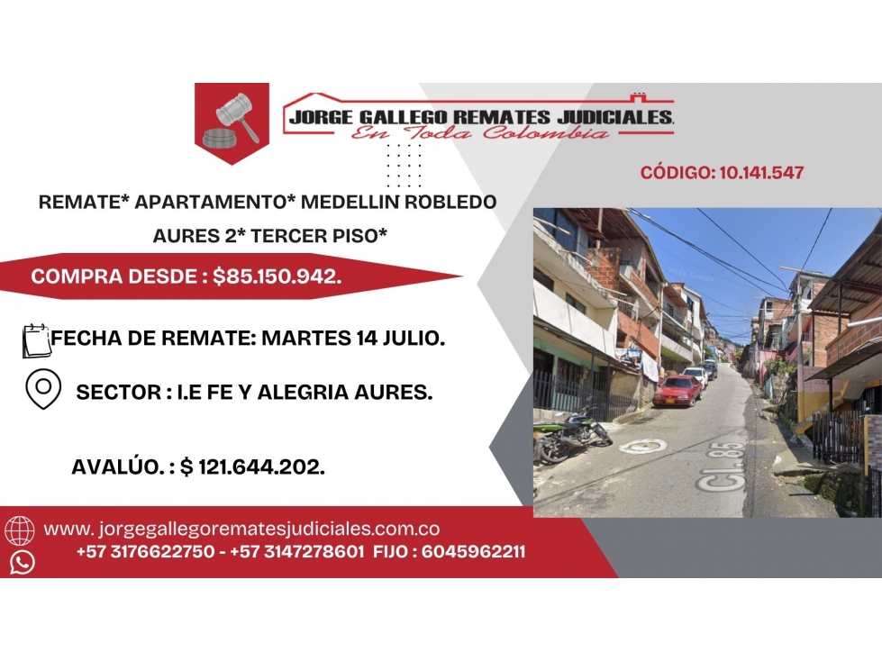 REMATE* APARTAMENTO* MEDELLIN ROBLEDO AURES 2* TERCER PISO*