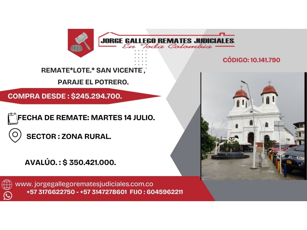 REMATE*LOTE.* SAN VICENTE PARAJE EL POTRERO.