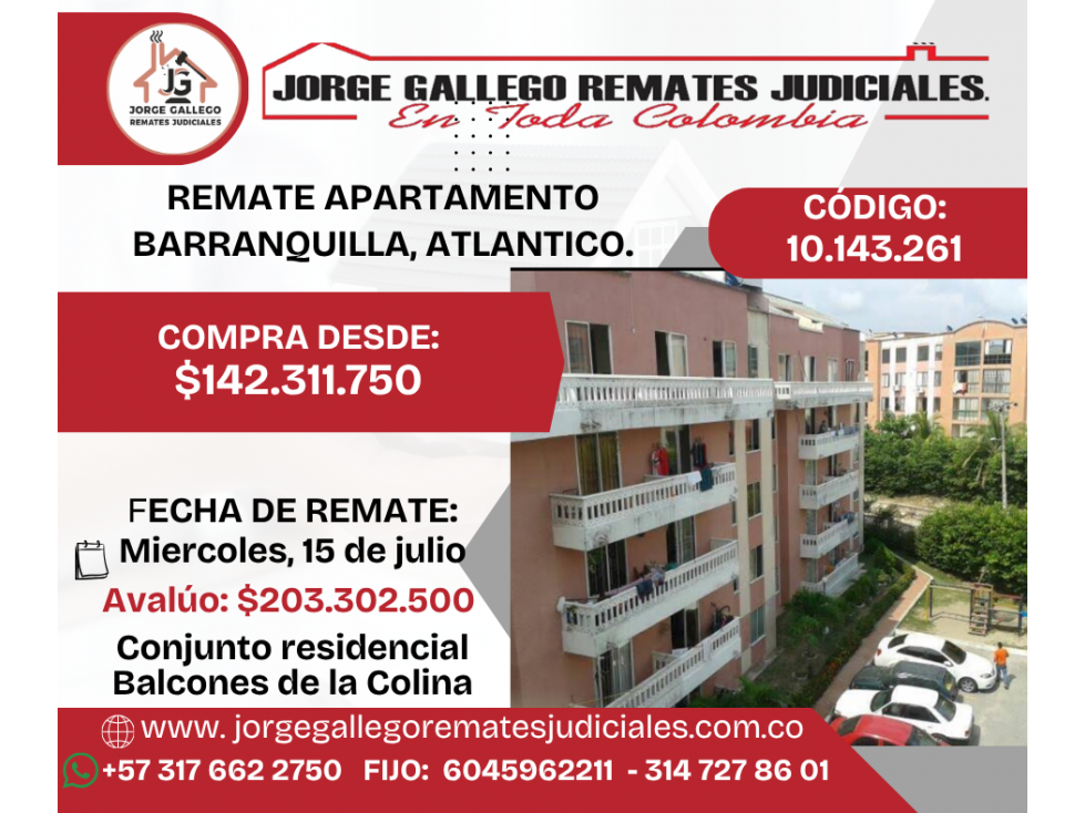 REMATE APARTAMENTO BARRANQUILLA, ATLANTICO