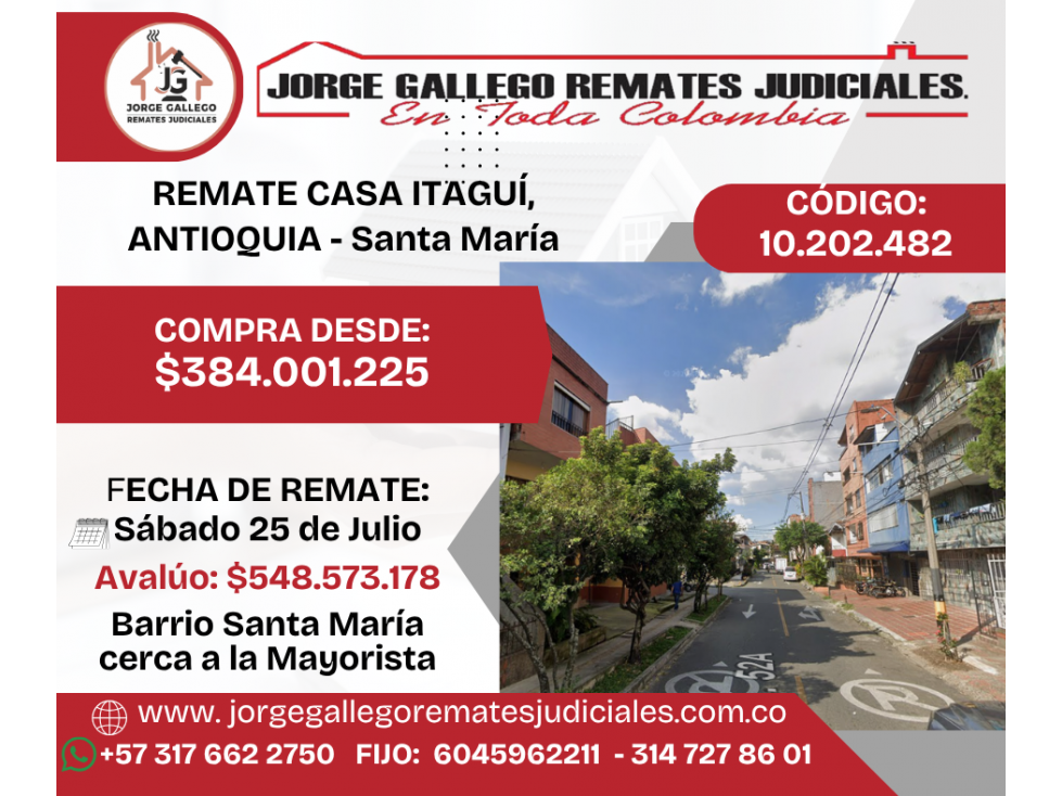 REMATE CASA ITAGUI ANTIOQUIA, SANTA MARÍA,
