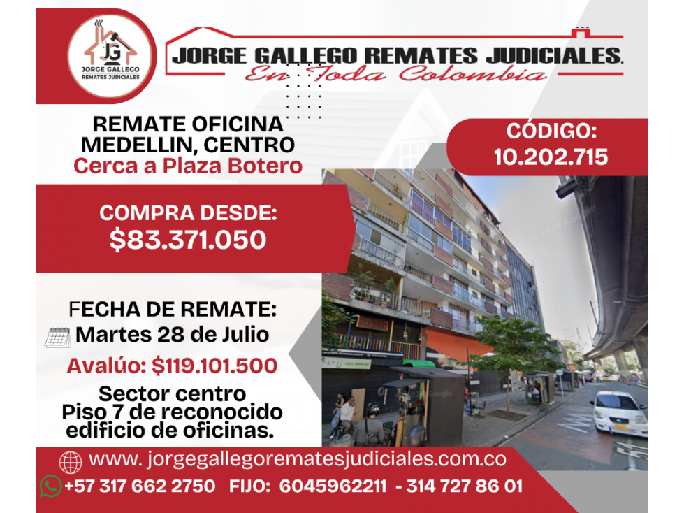 REMATE OFICINA MEDELLIN, CENTRO