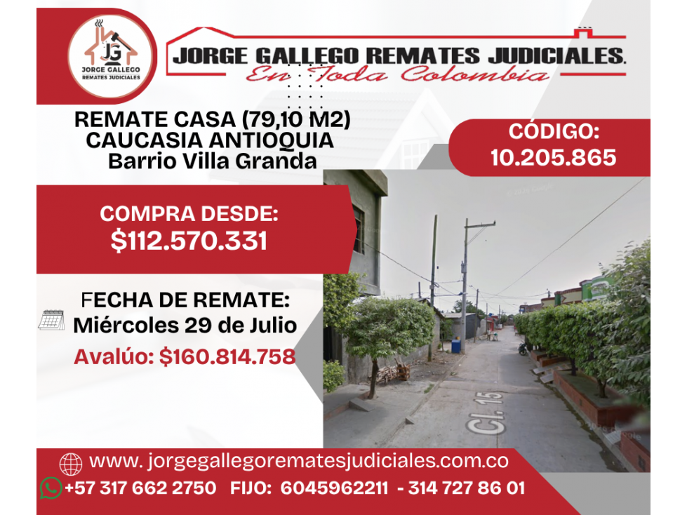 REMATE CASA (79,10 M2) CAUCASIA ANTIOQUIA