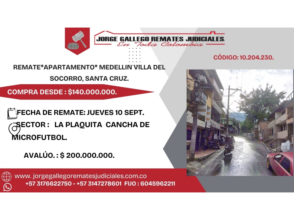 REMATE*APARTAMENTO* MEDELLIN VILLA DEL SOCORRO, SANTA CRUZ.