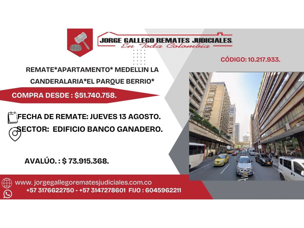 REMATE*APARTAMENTO* MEDELLIN LA CANDERALARIA*EL PARQUE BERRIO*