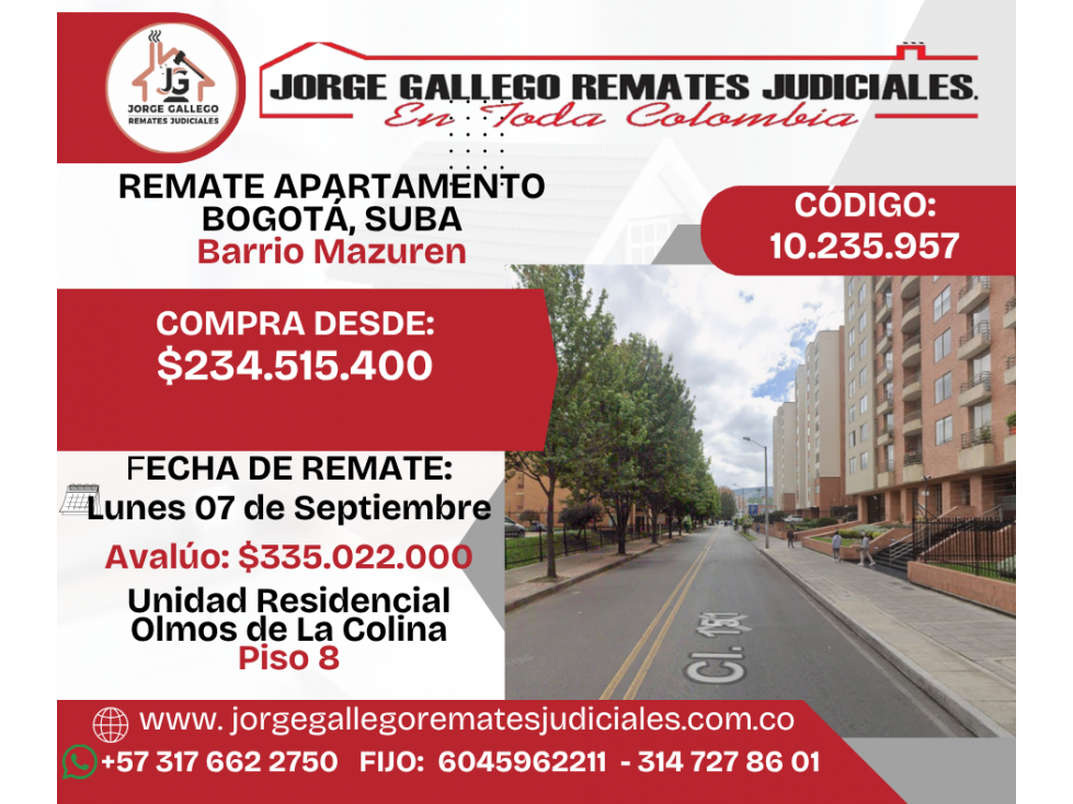 2026-09-07 REMATE APARTAMENTO BOGOTA, SUBA, Mazuren