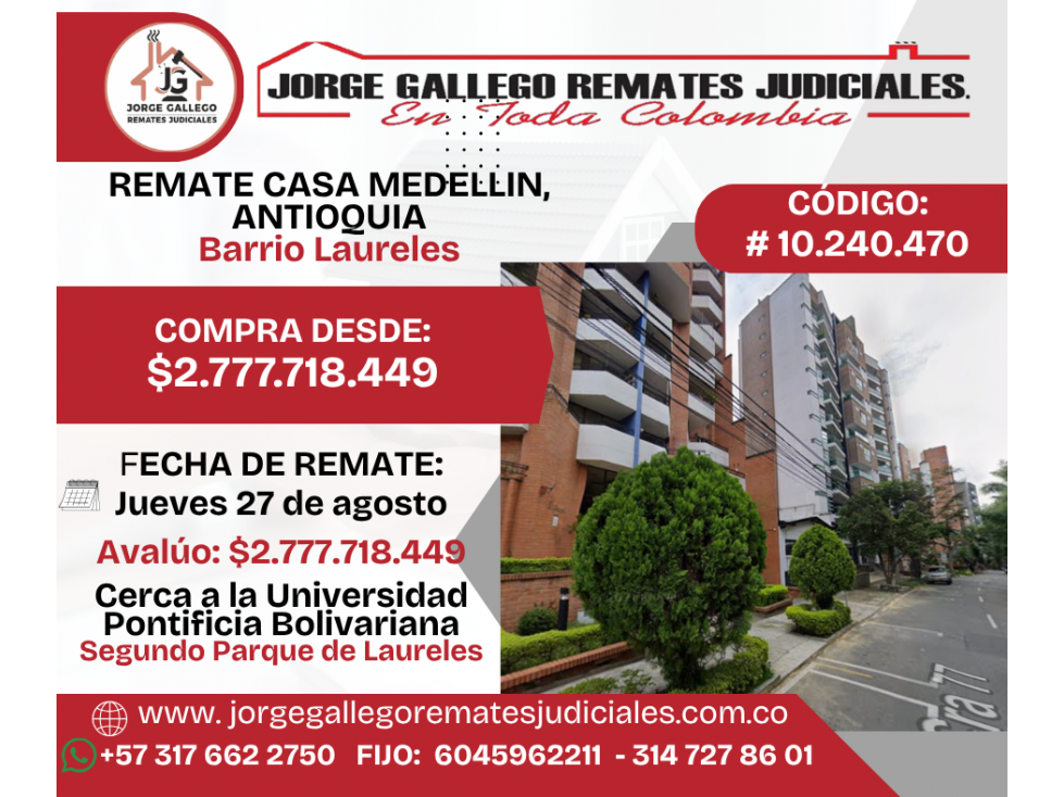 REMATE CASA MEDELLIN, ANTIOQUIA Barrio Laureles