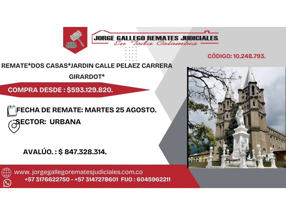 REMATE*DOS CASAS*JARDIN CALLE PELAEZ CARRERA GIRARDOT*