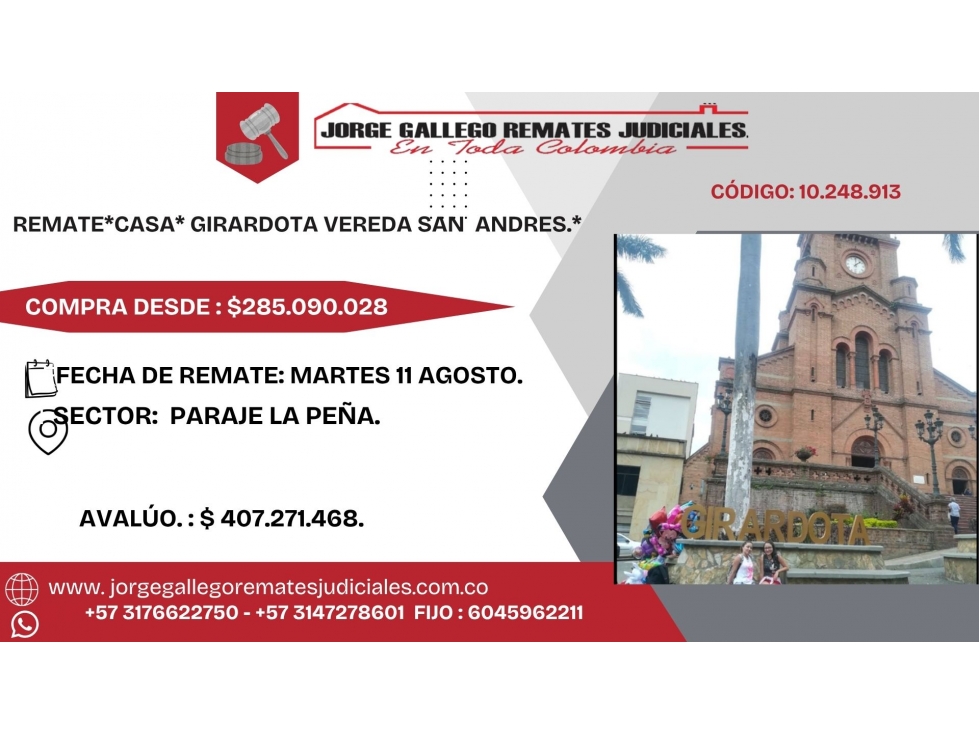REMATE*CASA* GIRARDOTA VEREDA SAN ANDRES.*