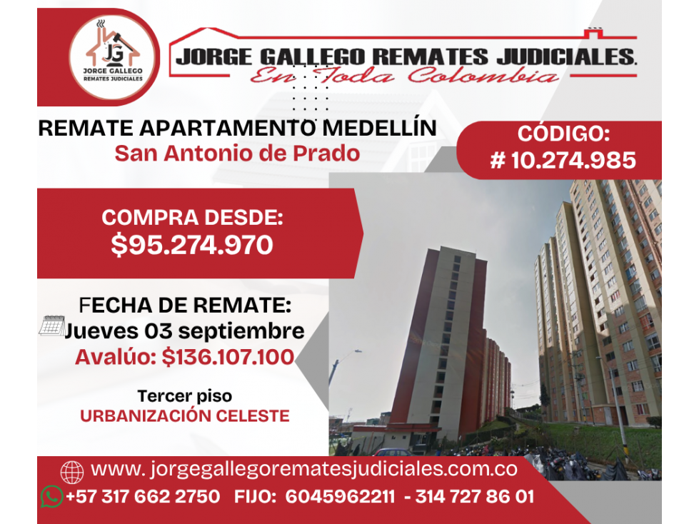 REMATE APARTAMENTO MEDELLÍN San Antonio de Prado