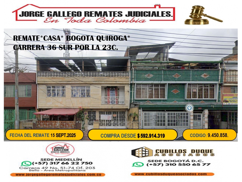 REMATE*CASA* BOGOTA QUIROGA