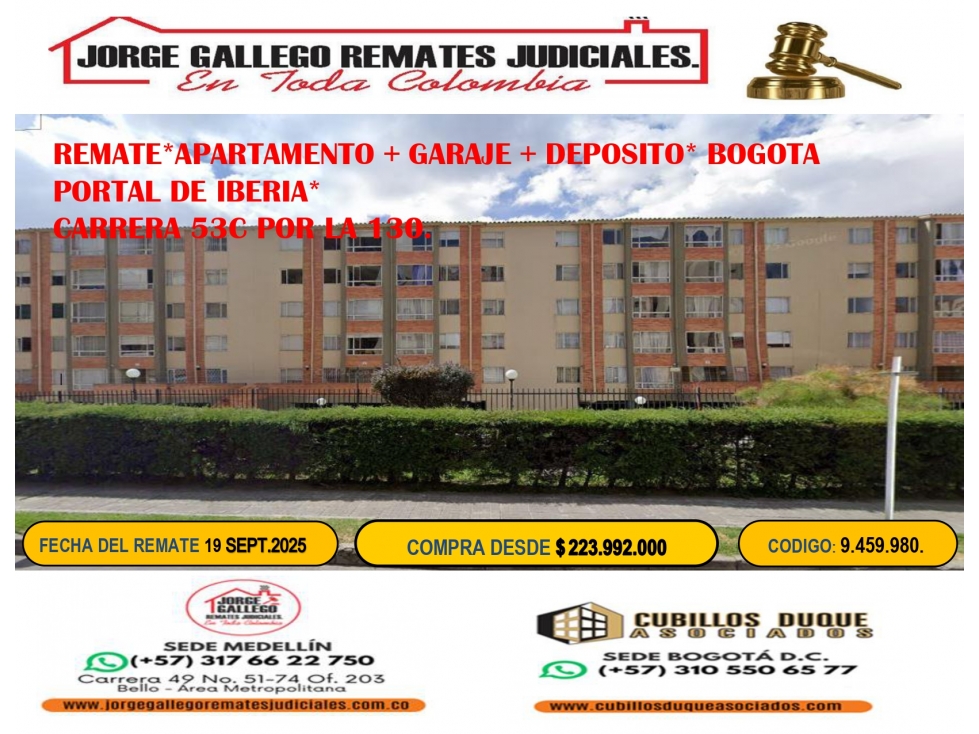 REMATE*APARTAMENTO + GARAJE + DEPOSITO* BOGOTA PORTAL DE IBERIA*