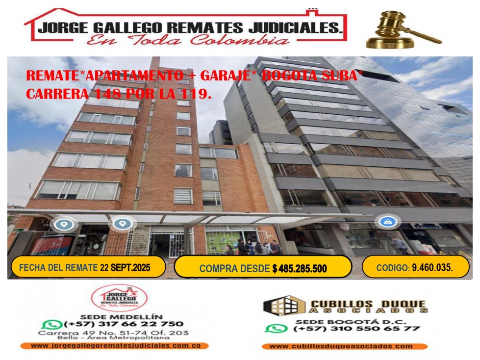 REMATE*APARTAMENTO + GARAJE* BOGOTA SUBA*