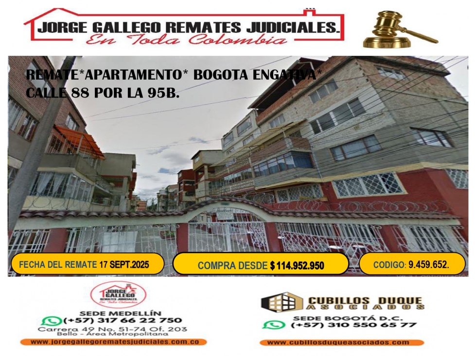 REMATE*APARTAMENTO* BOGOTA ENGATIVA*