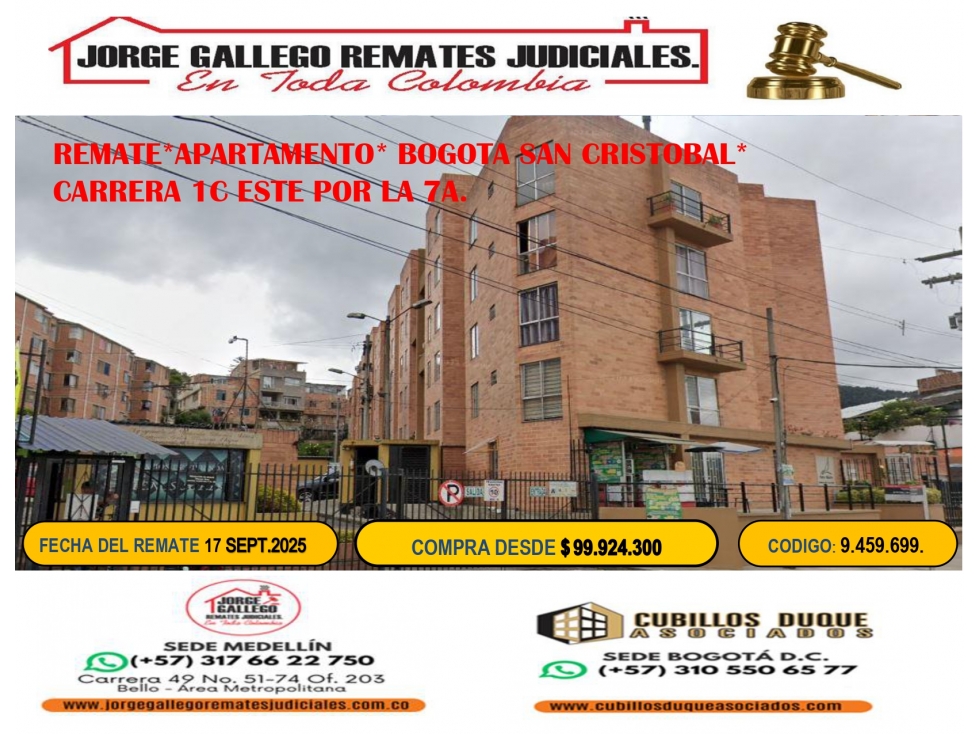 REMATE*APARTAMENTO* BOGOTA SAN CRISTOBAL
