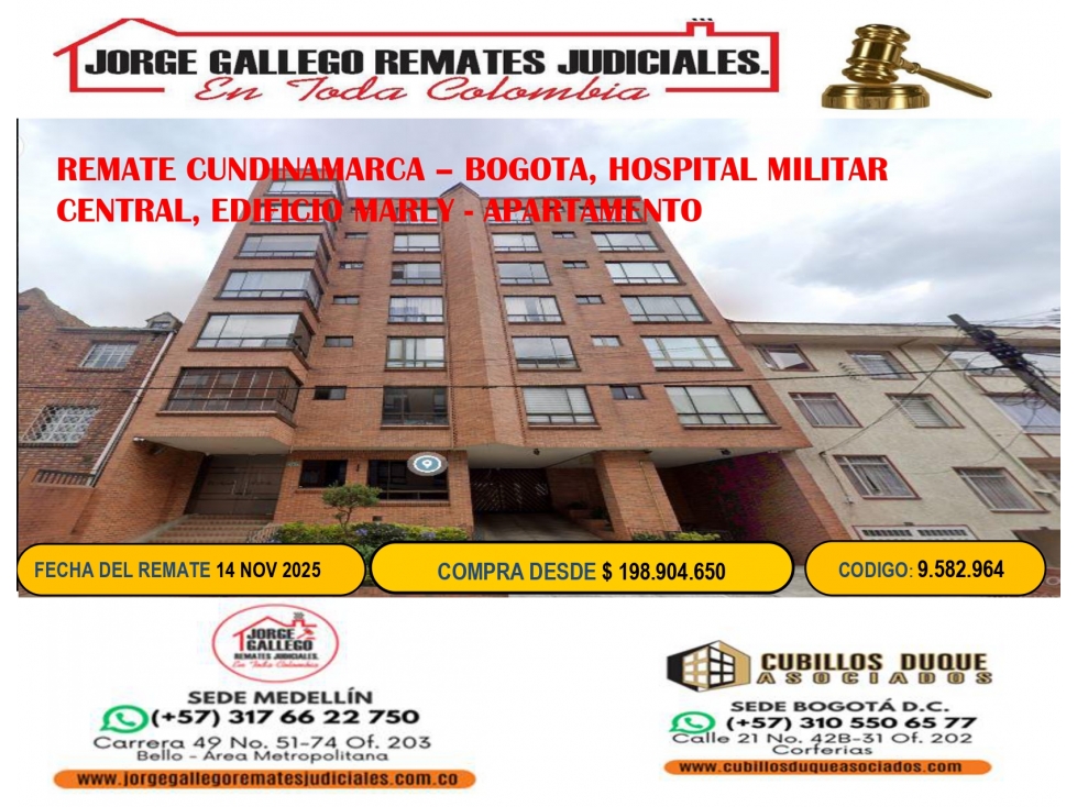 REMATE BOGOTA, HOSPITAL MILITAR CENTRAL, EDIFICIO MARLY - APARTAMENTO