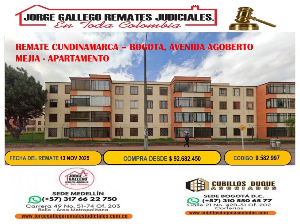 REMATE CUNDINAMARCA BOGOTA, AVENIDA AGOBERTO MEJIA - APARTAMENTO