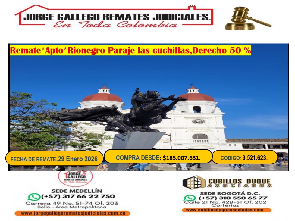 REMATE* FINCA* RIONEGRO PARAJE LAS CUCHILLAS.DERECHO 50%.