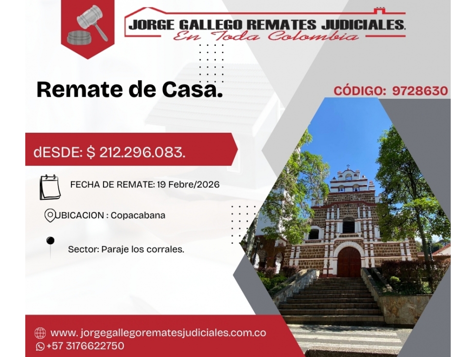 Remate*Csa* Copacabana Paraje Los Corrales.