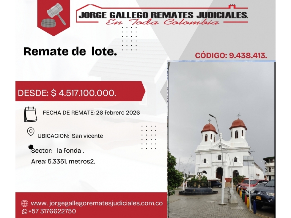 REMATE *LOTE * SAN VICENTE