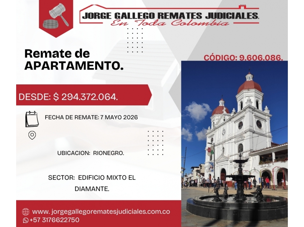 REMATE*APTO * RIONEGRO ED,EL DIAMANTE.